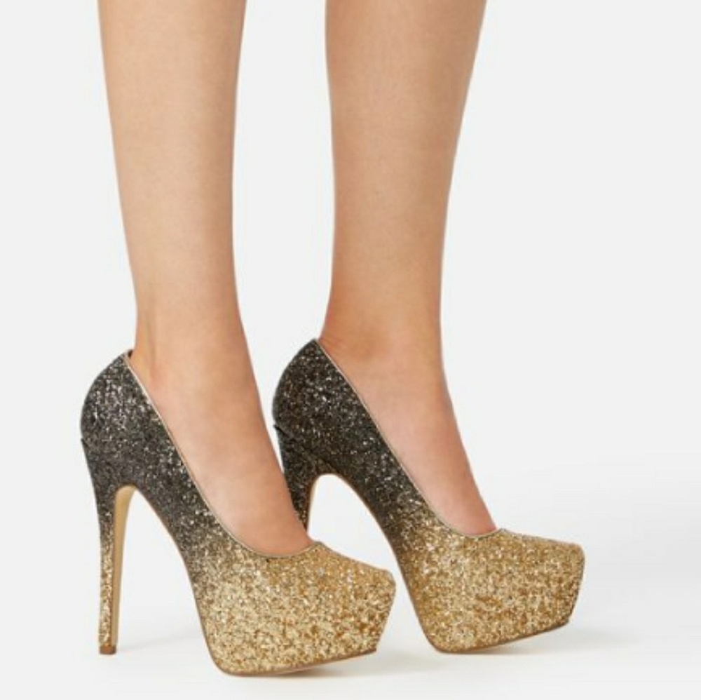 JustFab Gold Glitter Platforms